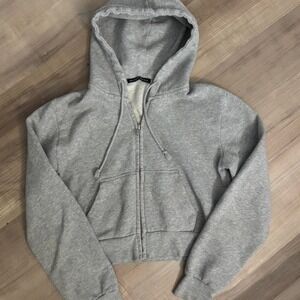 Brandy Melville grey zip up cropped hoodie One Size S